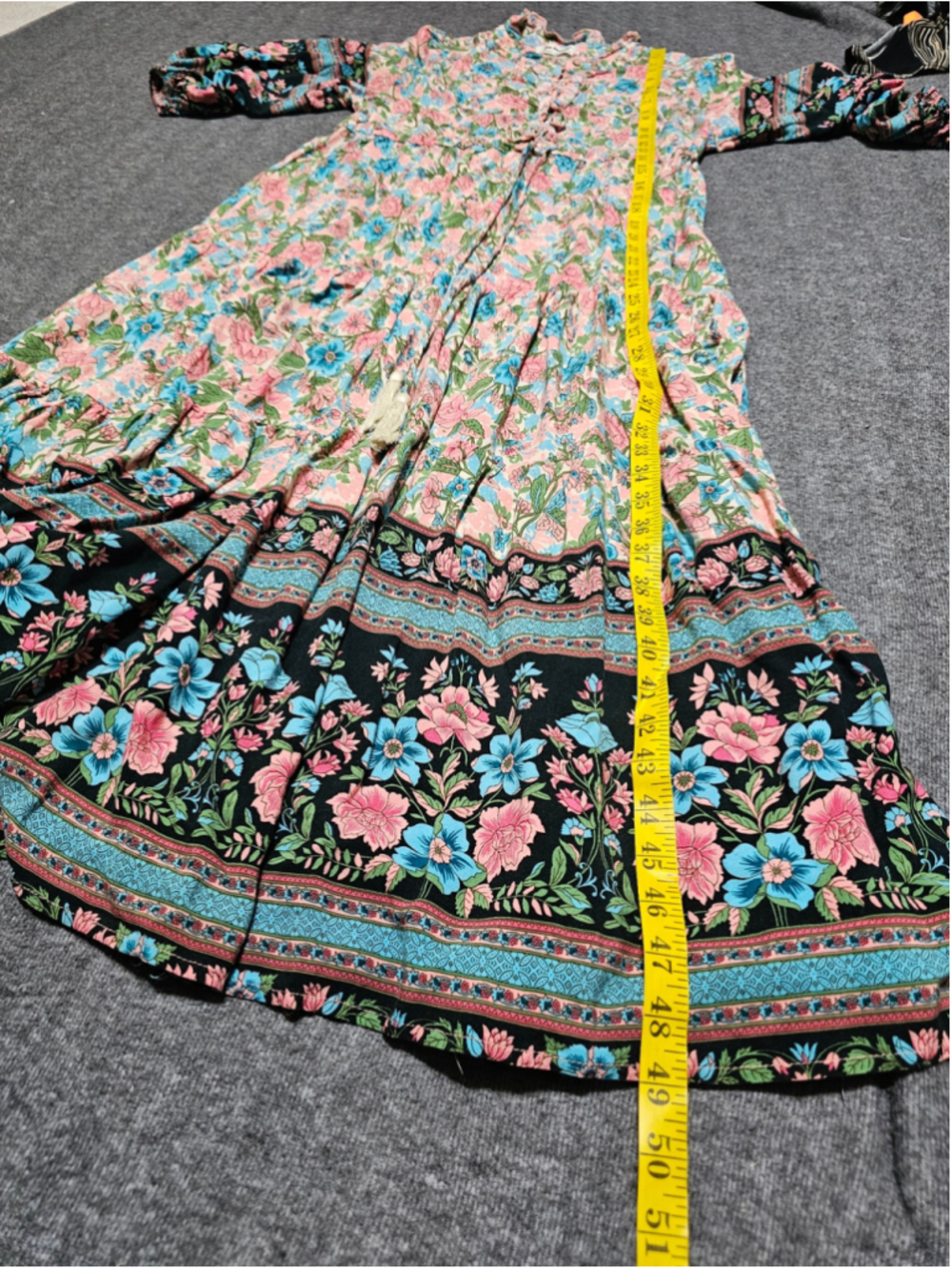 Three Bird Nest Boho Floral Maxi Dress Size L Pink Blue Tiered - Picture 7 of 8